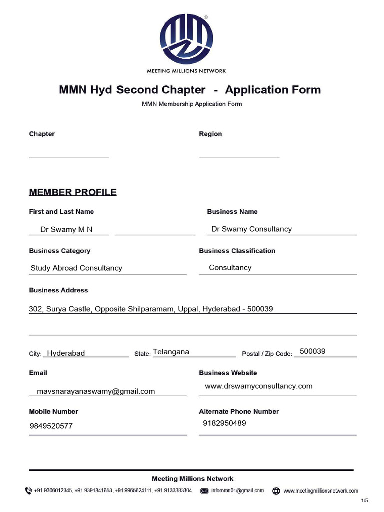 MMN Hyd Second Chapter Application Form | PDF