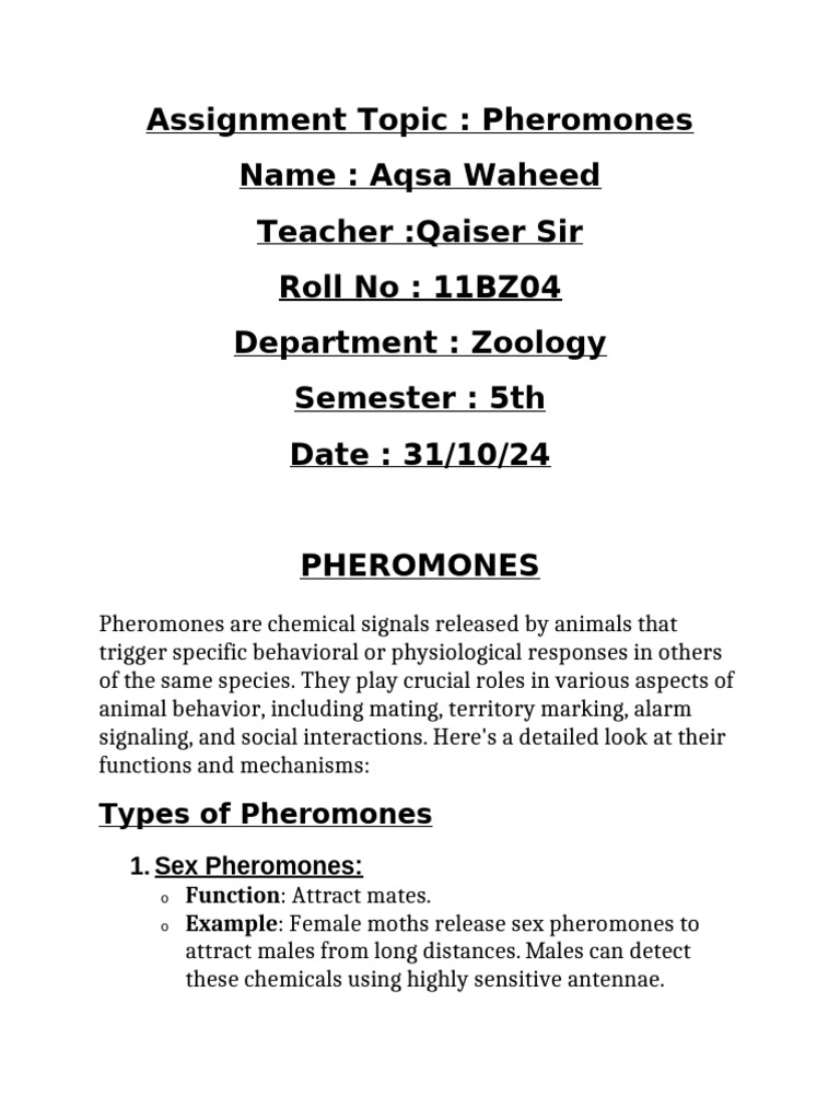 Assignment No1 of ANIMAL BEHAVIOR by Aqsa Waheed | PDF | Pheromone ...