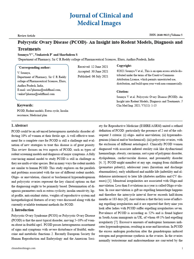Polycystic Ovary Disease (PCOD) - An Insight Into Rodent Models ...