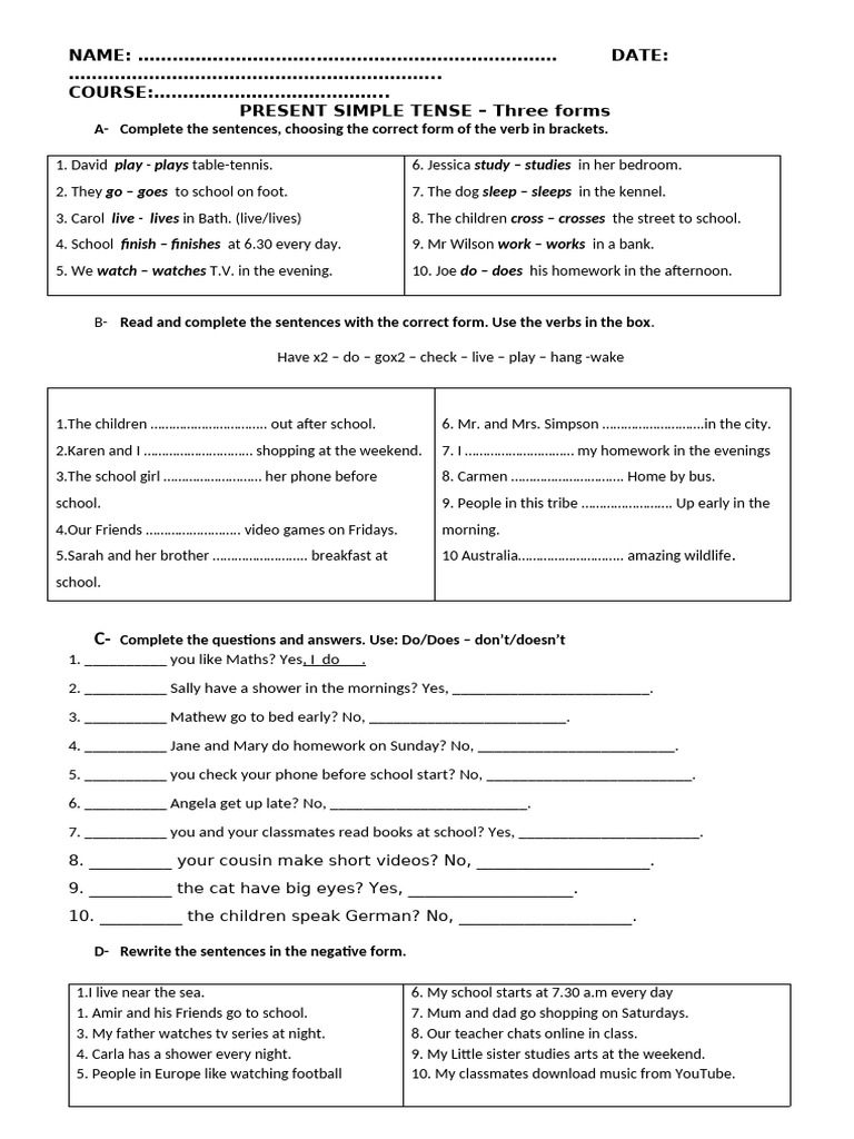 English Grammar Practice Sheet | PDF | Syntax | Linguistic Morphology
