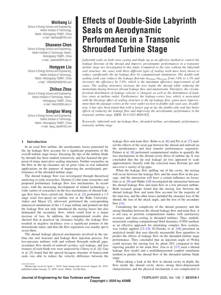 Double-Side Labyrinth Seals in Turbines | PDF | Turbine | Computational ...