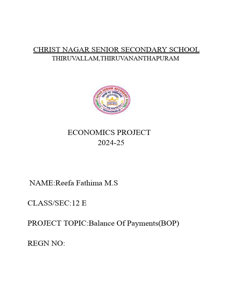 Christ Nagar Senior Secondary School Economics Project 202425 PDF
