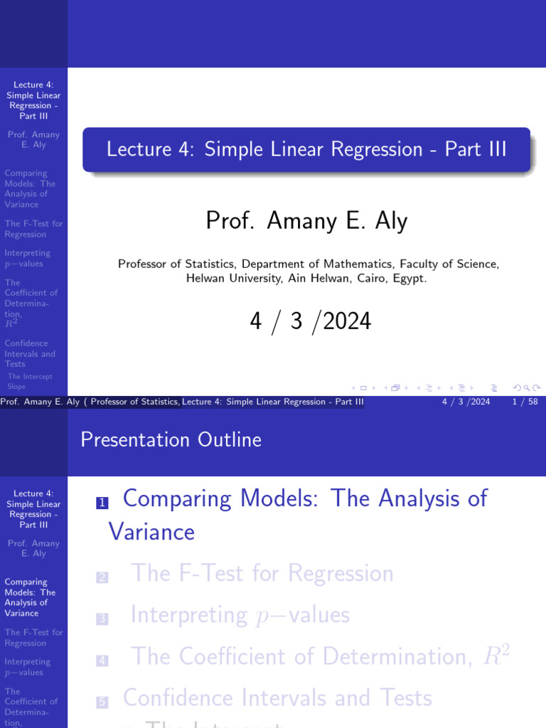 Lecture 4 - Simple Linear Regression - Part III | PDF | F Test ...