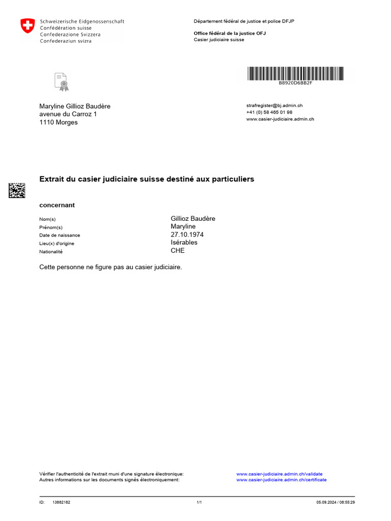 Extrait de casier judiciaire suisse vierge | PDF