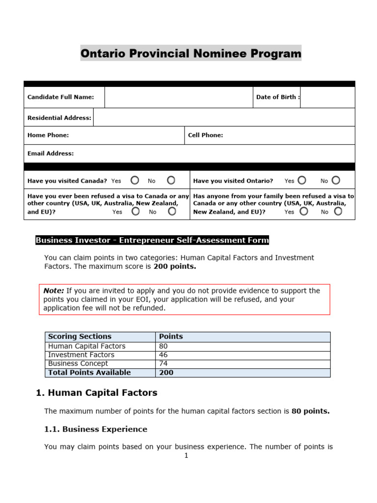 Ontario Entrepreneur Self-Assessment Form | PDF | Net Worth | Business ...