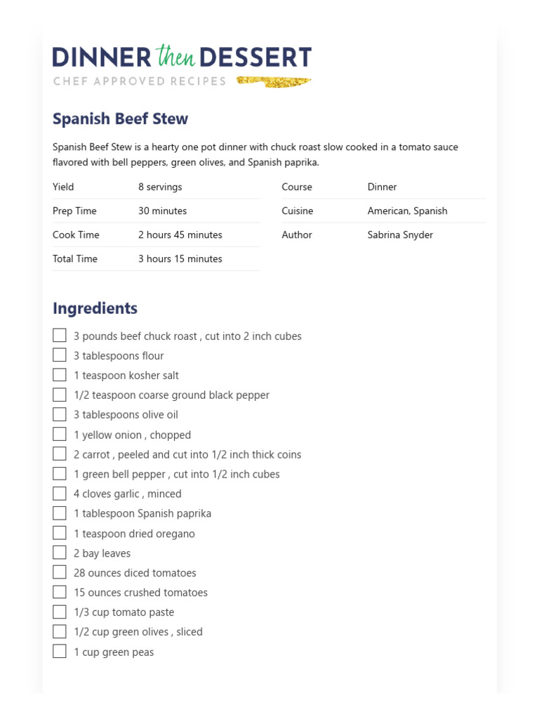 Spanish Beef Stew Recipe | PDF