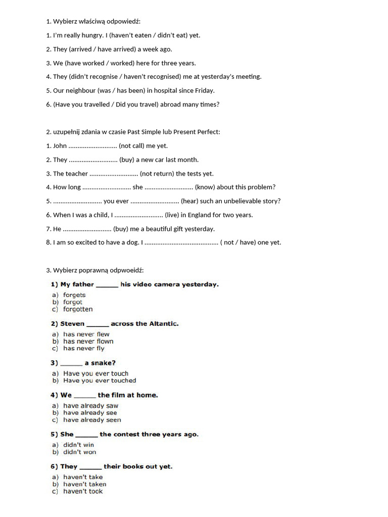 Present Perfect vs Past Simple Exercises | PDF | Language Arts & Discipline