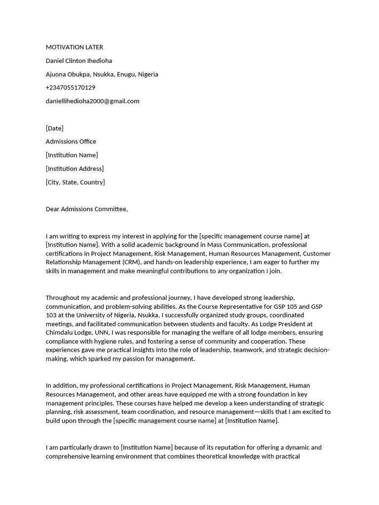 Leadership Program Application Letter | PDF | Leadership | Learning