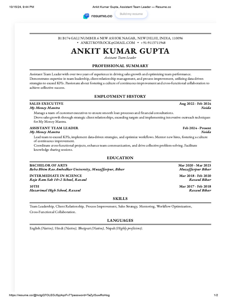 Ankit Kumar Gupta: Assistant Team Leader | PDF | Business