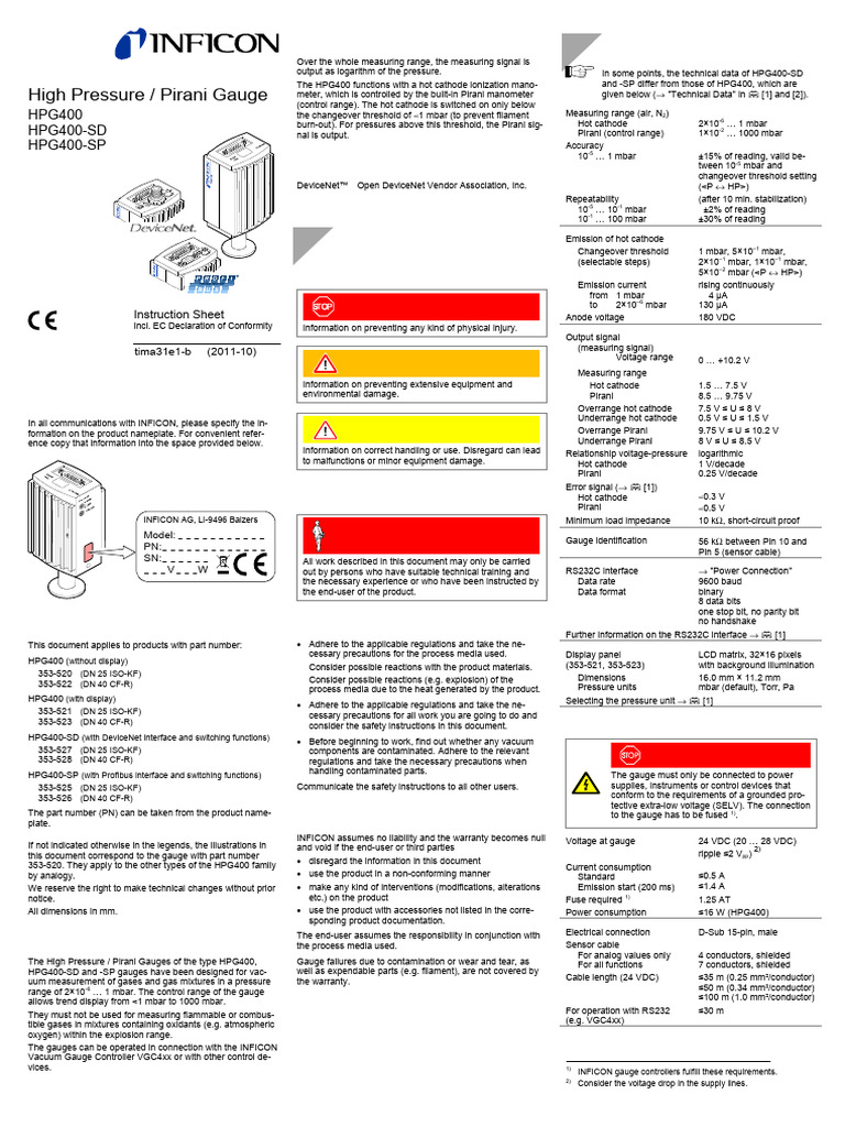 TIMA31E1 - Operating Manual - Short | PDF | Vacuum | Pressure Measurement
