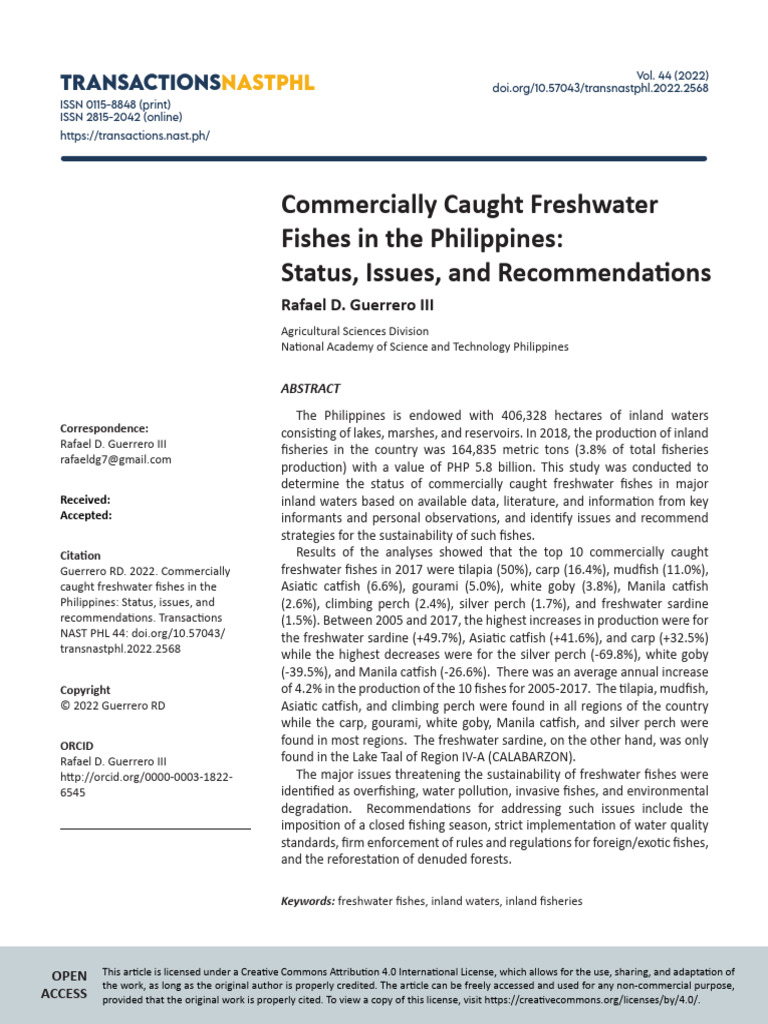 Freshwater Fish Status in the Philippines | PDF | Fishery | Overfishing