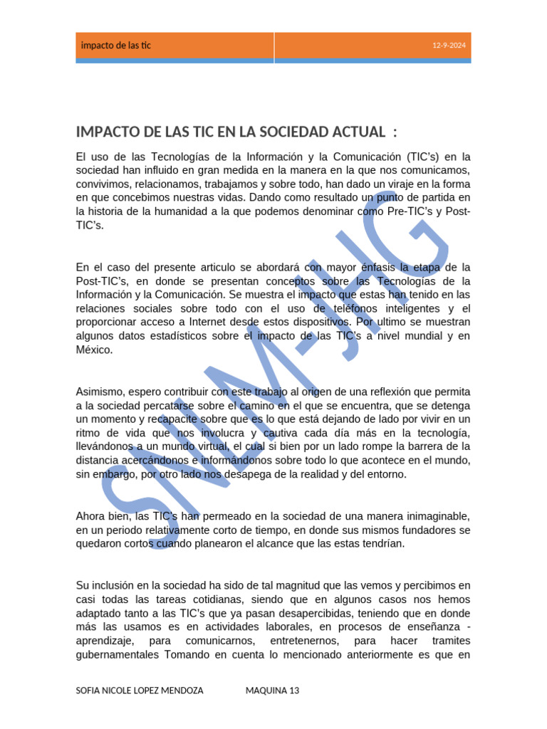 Impacto de Las Tic en La Sociedad Actual | PDF | Tecnología de ...