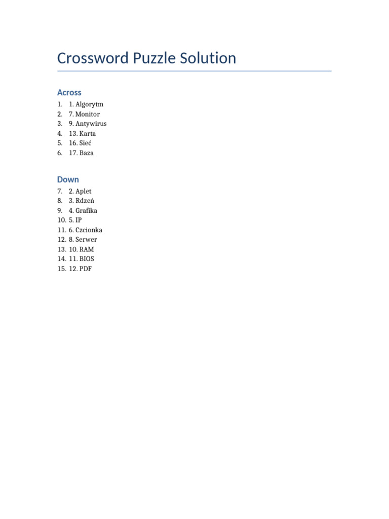 Crossword Solution PDF