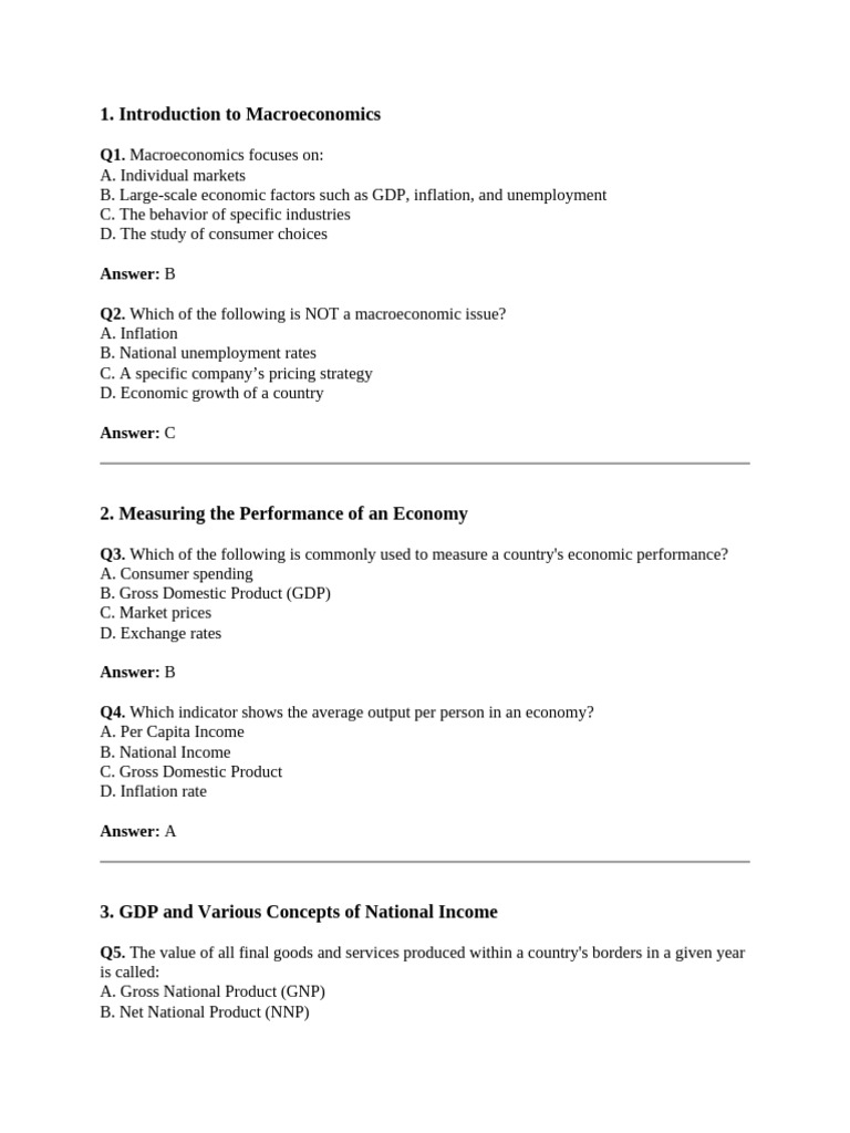National Income MCQs and Answers | PDF | Gross Domestic Product ...