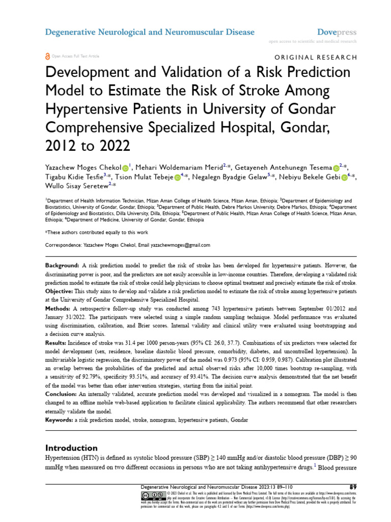 DNND 435806 Development and Validation of A Risk Prediction Model To ...
