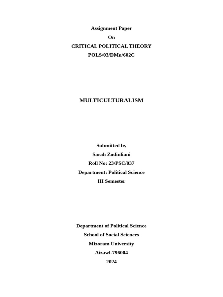 Multiculturalism Assignment Pdf Multiculturalism Identity Social