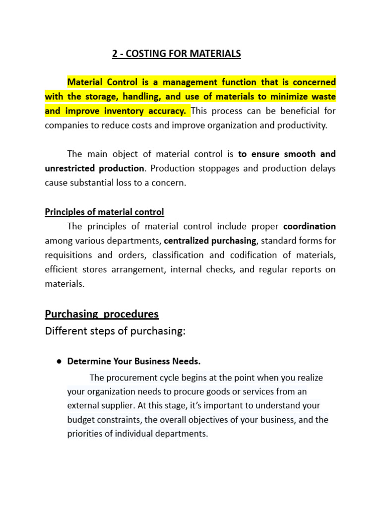 Material Control and Purchasing Guide | PDF | Cost Of Goods Sold ...