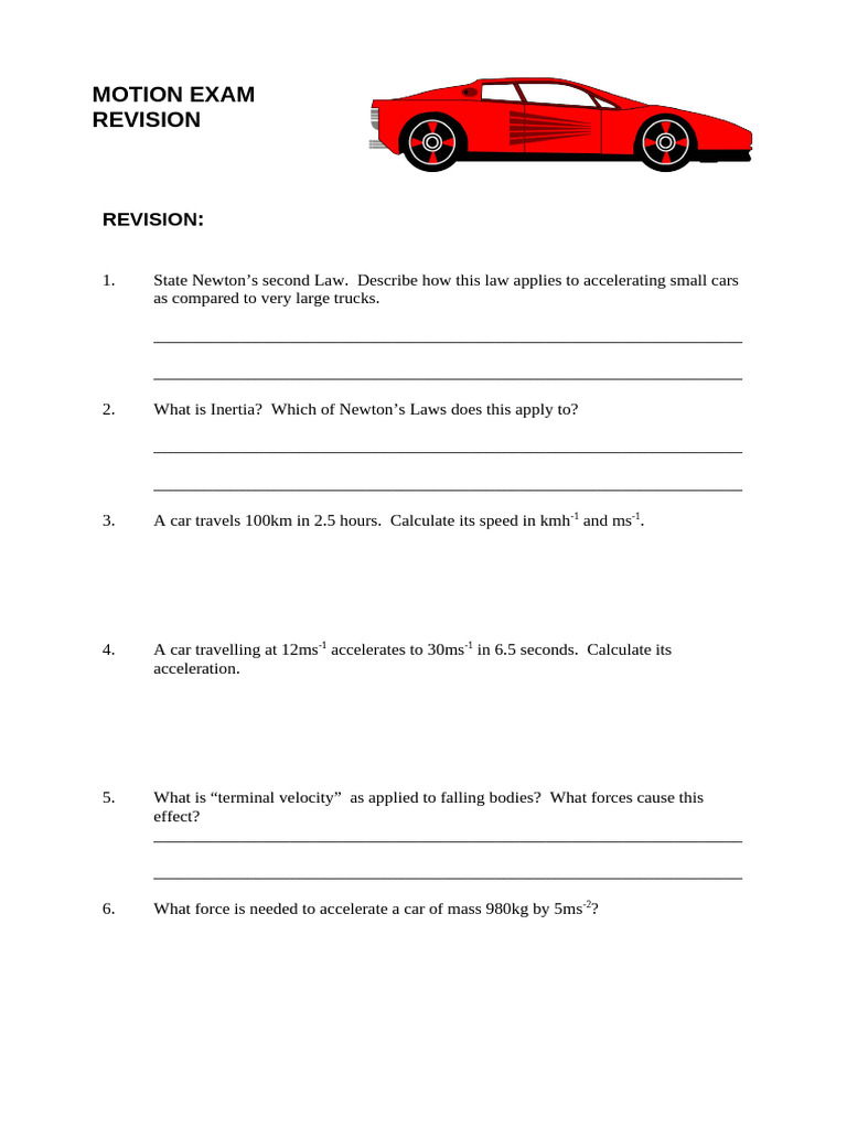 Physics Motion Exam Revision Guide | PDF | Technology & Engineering