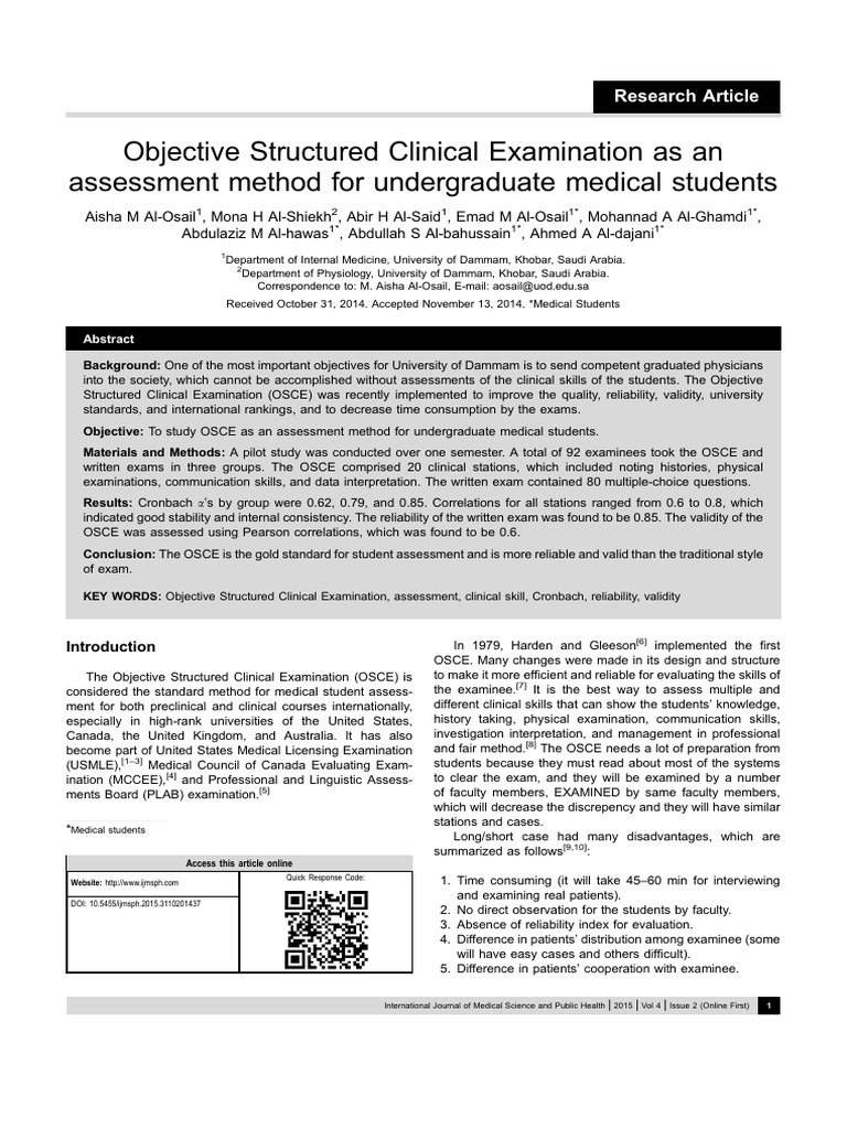 OSCE Assessment for Medical Students | PDF | Medical School ...