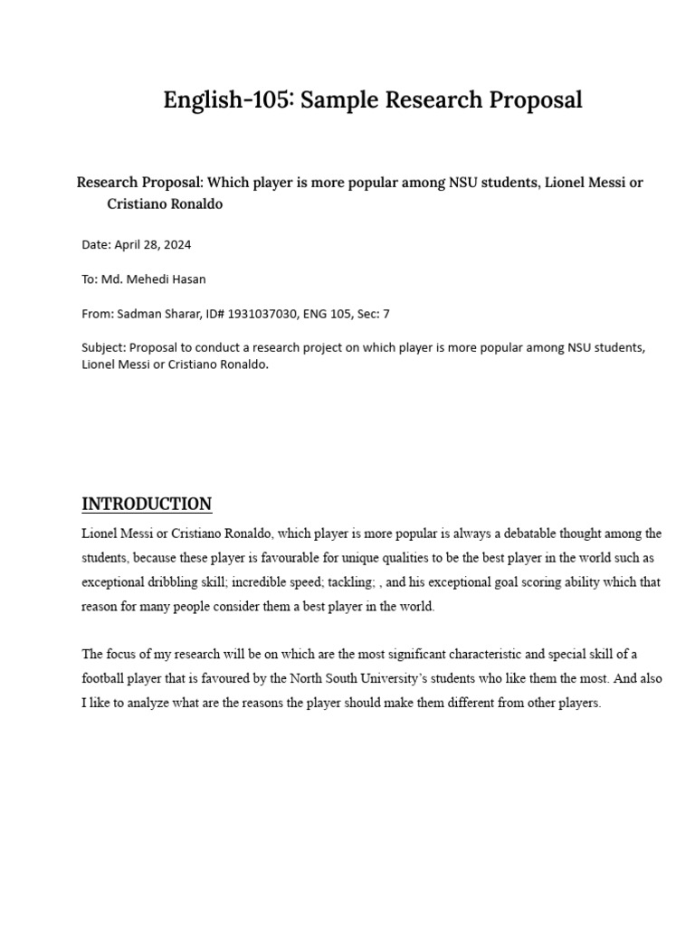 English-105 - Research Proposal (Sadman Sharar) | PDF | Lionel Messi ...