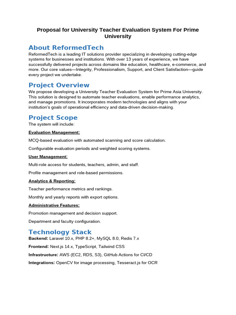 University Teacher Evaluation System Proposal | PDF
