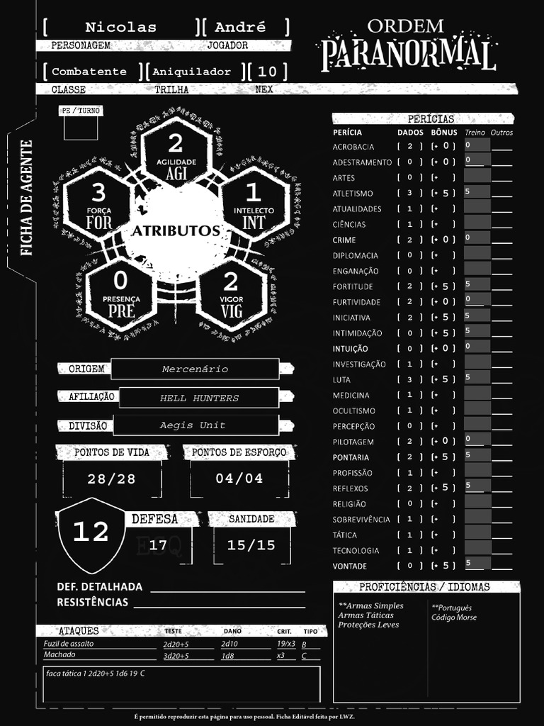 Ficha de Personagem para RPG | PDF