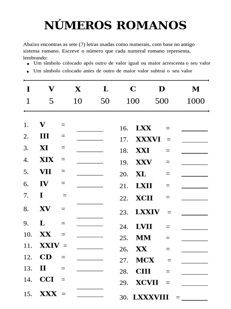 Ficha Matematica 3 Ano Numeracao Romana | PDF