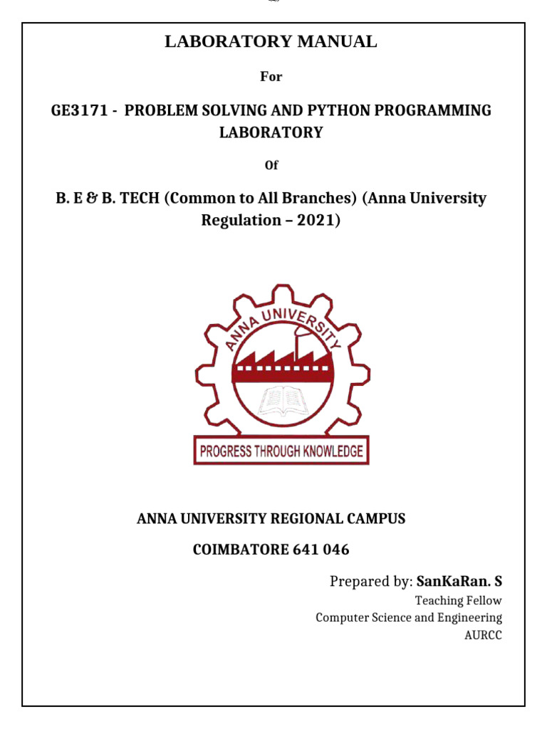 FINAL Ge3171 Python Lab Manual | PDF | Engineering | Python ...