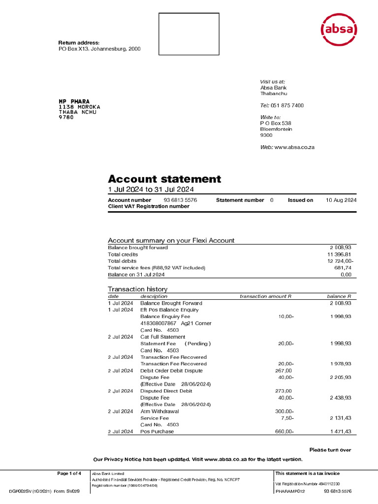 Piet Card Account Statement Summary | PDF | Debit Card | Credit Card