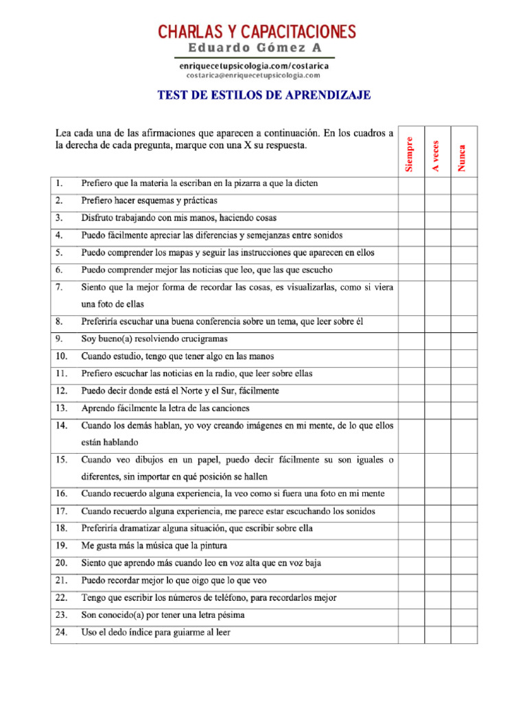 Test de Estilos de Aprendizaje | PDF