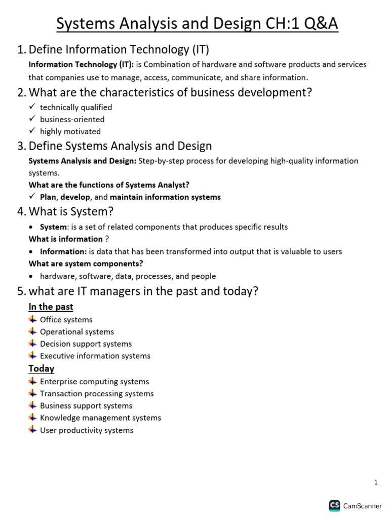 Systems Analysis and Design Q&A.-1 | PDF | Project Management | System