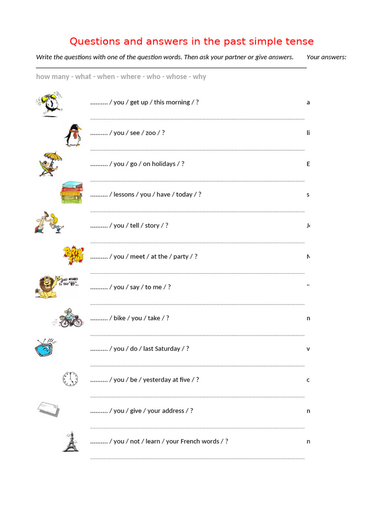 Past Simple Questions and Answers Conversation Topics Dialogs 105920 ...
