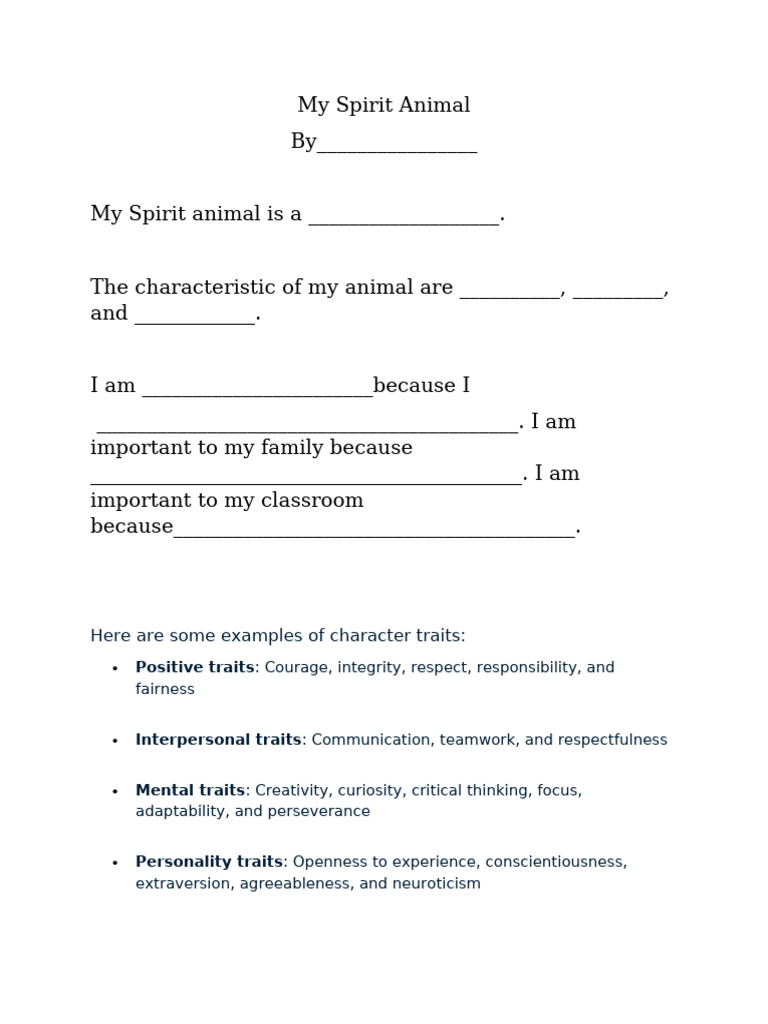 My Spirit Animal and Its Traits | PDF | Wellness