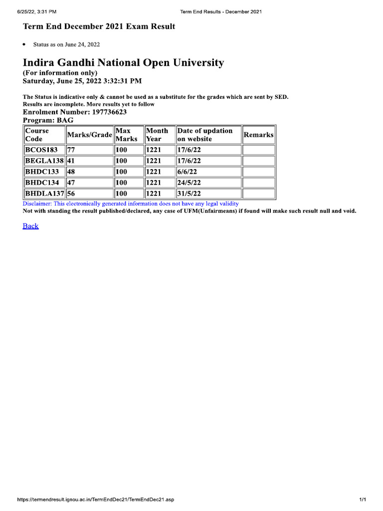 Ignou 2nd Yr Result | PDF
