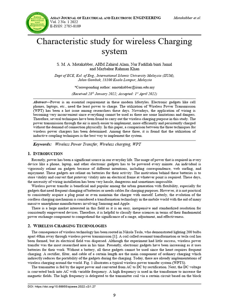 Characteristic Study For Wireless Charging System | PDF | Inductor ...
