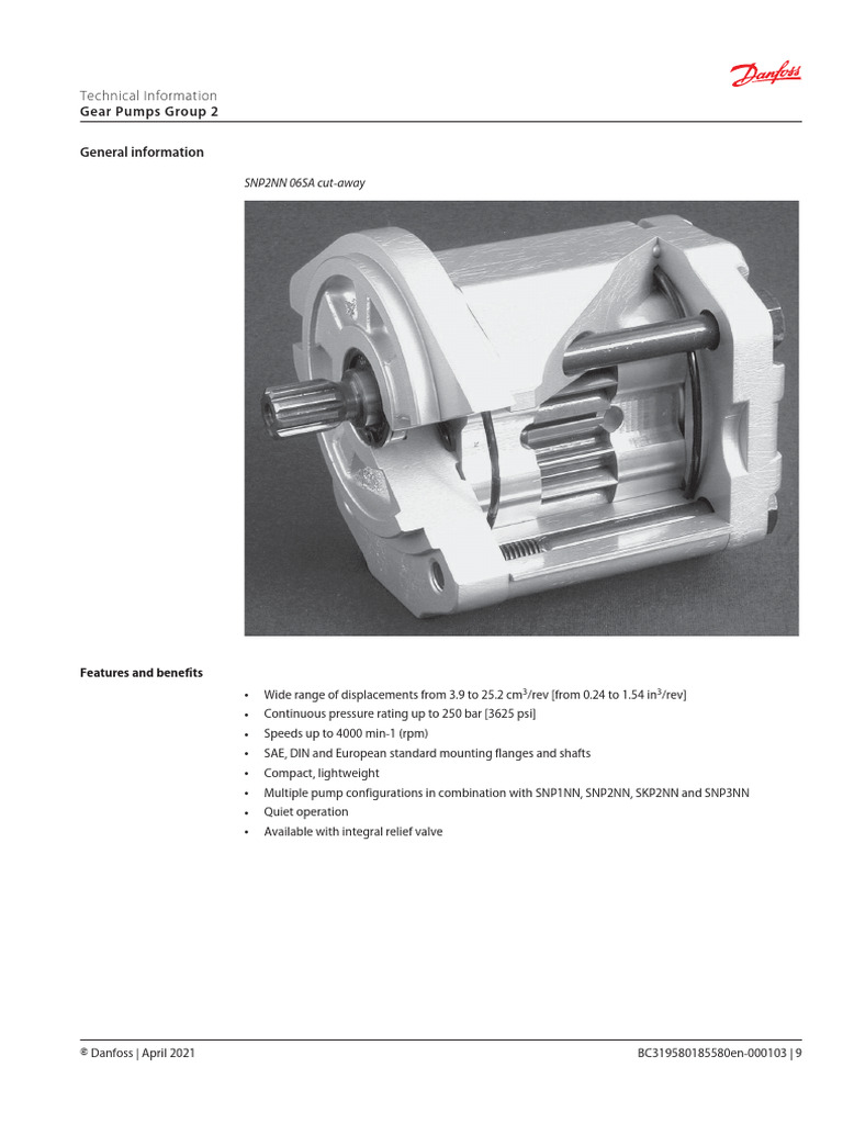 Danfoss SNP2NN Gear Pump Features | PDF | Home & Garden | Technology ...