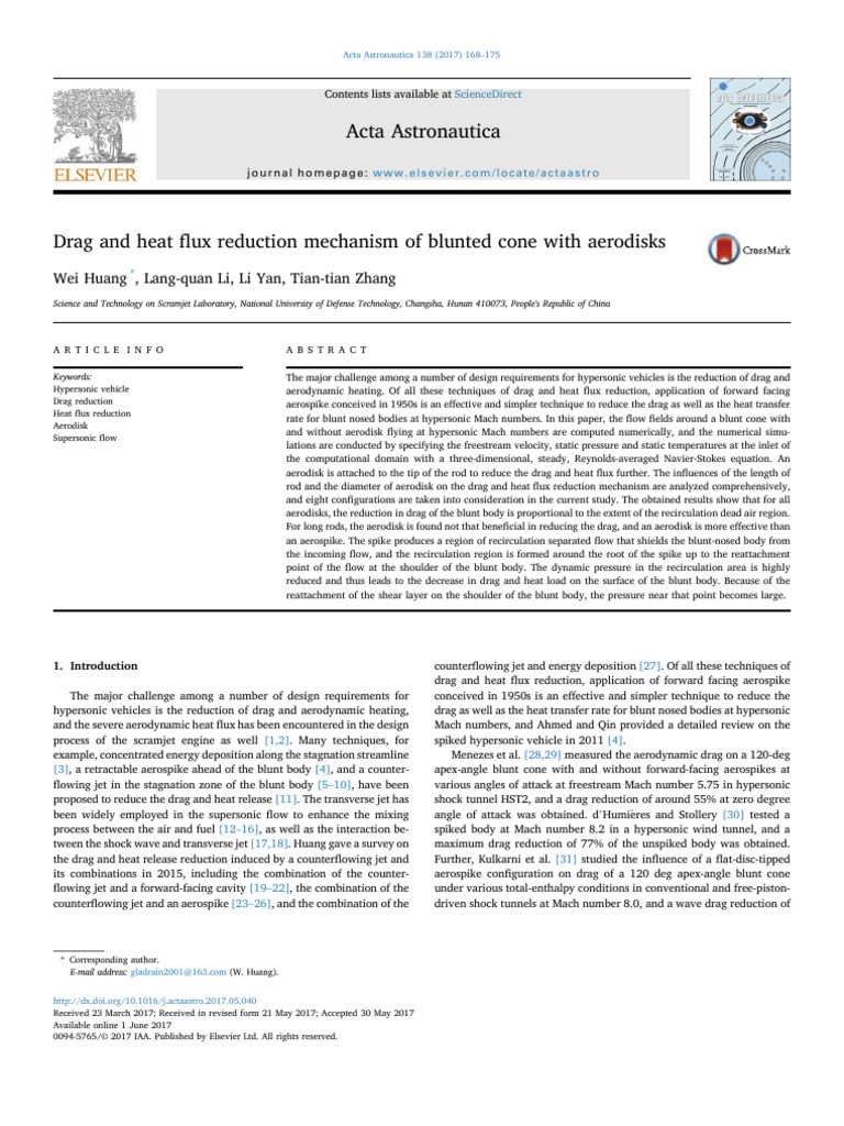 Drag and Heat Flux Reduction in Hypersonic Vehicles | PDF | Drag ...