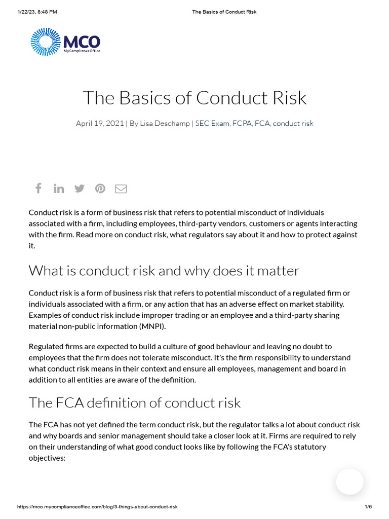 The Basics of Conduct Risk | PDF | Risk | Corporate Social Responsibility