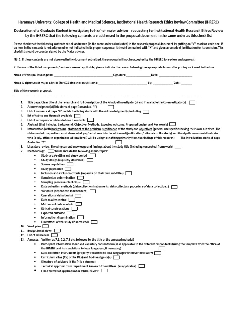 Research Proposal Checklist for IHRERC | PDF | Science | Methodology