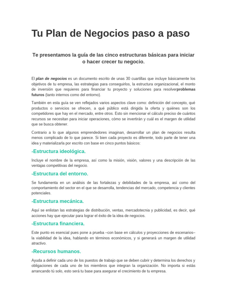 Tu Plan de Negocios Paso A Paso | PDF | Plan de negocios | Business