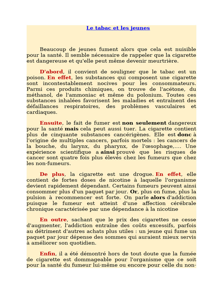 Le Tabac Et Les Jeunes | PDF | Cigarette | Nicotine