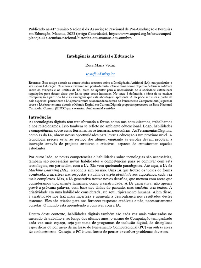 IA na Educação e a BNCC: Desafios e Oportunidades | PDF | Inteligência ...