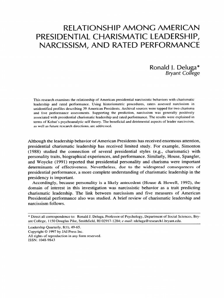 Deluga 1997 | PDF | Narcissism | Psychology