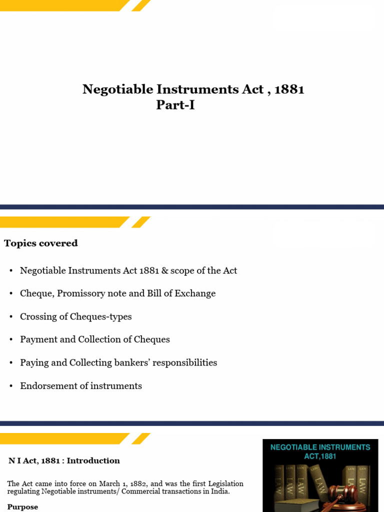 Overview of Negotiable Instruments Act 1881 | PDF | Negotiable ...