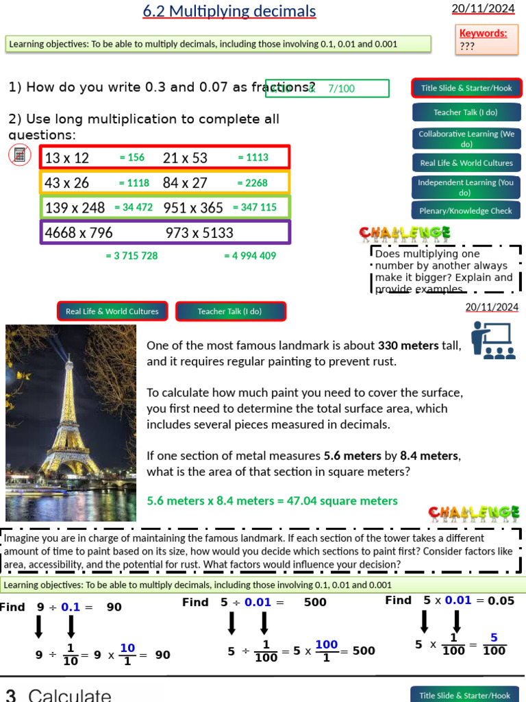 Multiplying Decimals: Lesson Overview | PDF | Multiplication | Metre