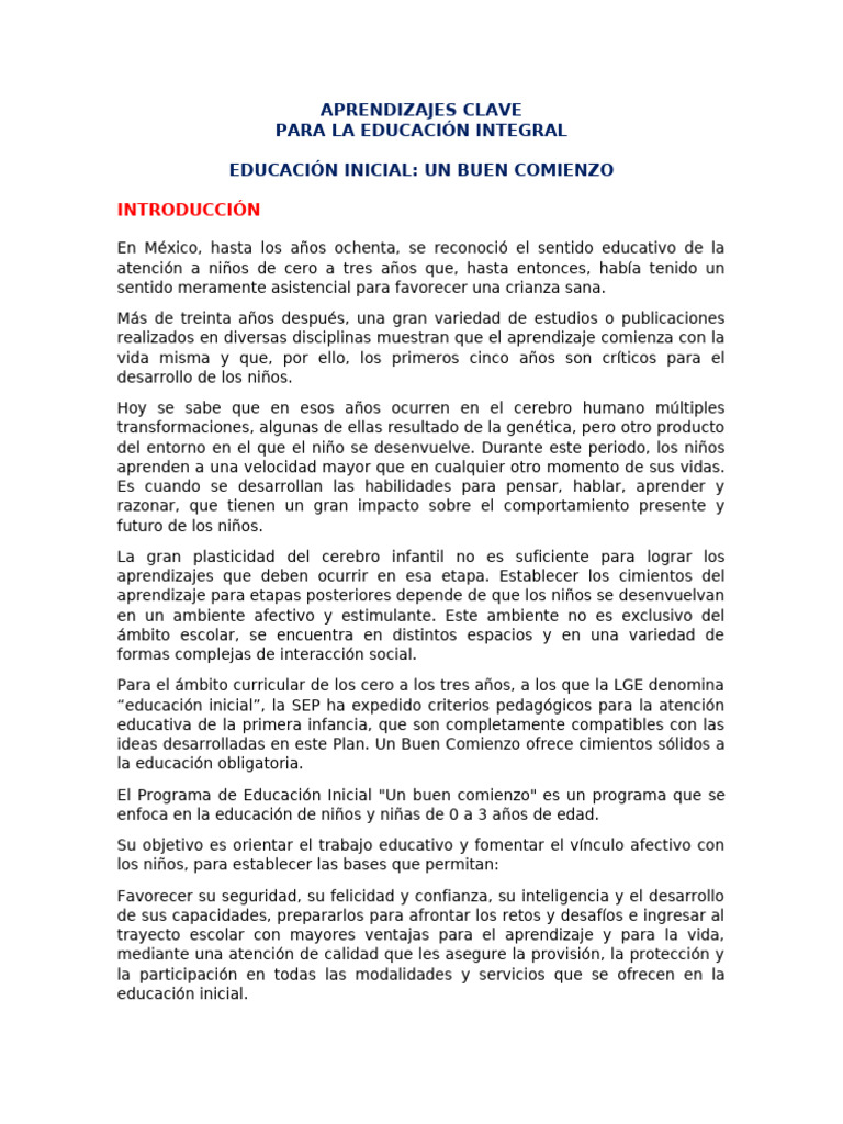 Aprendizajes Clave en Educación Inicial | PDF | Educación de la primera ...