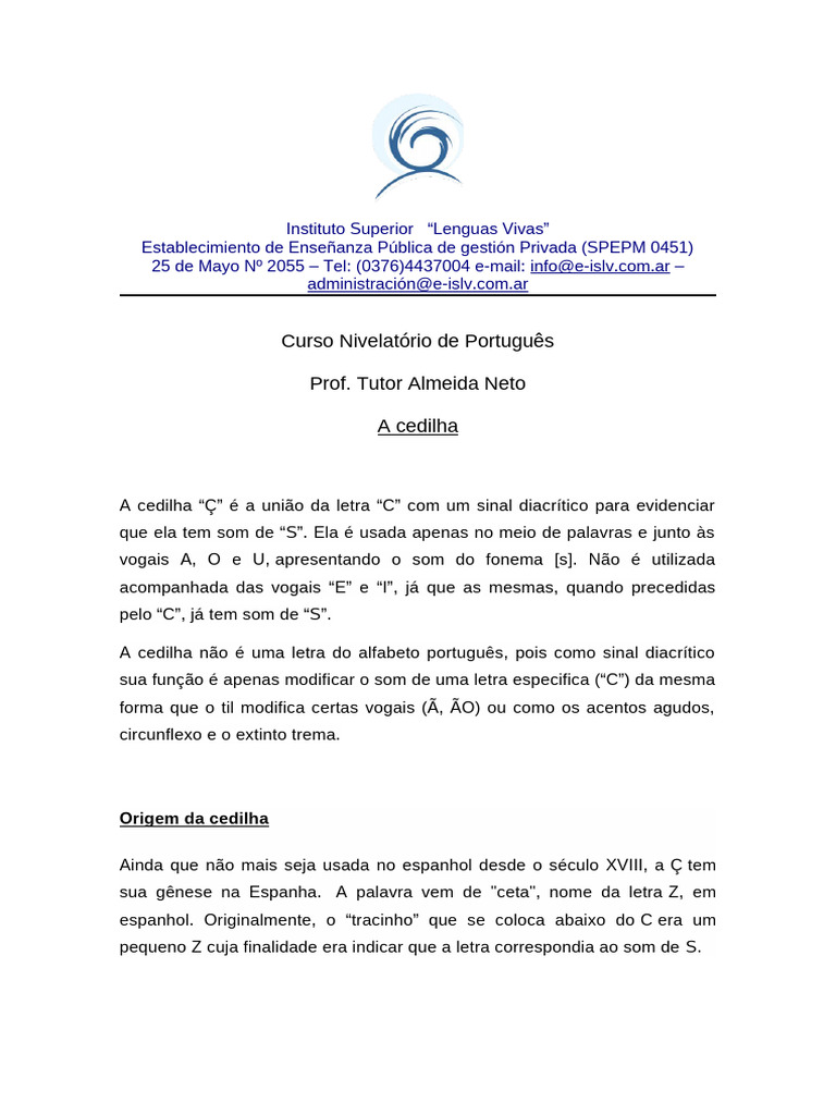 Uso e Origem da Cedilha em Português | PDF | Espanhol (idioma) | Idiomas
