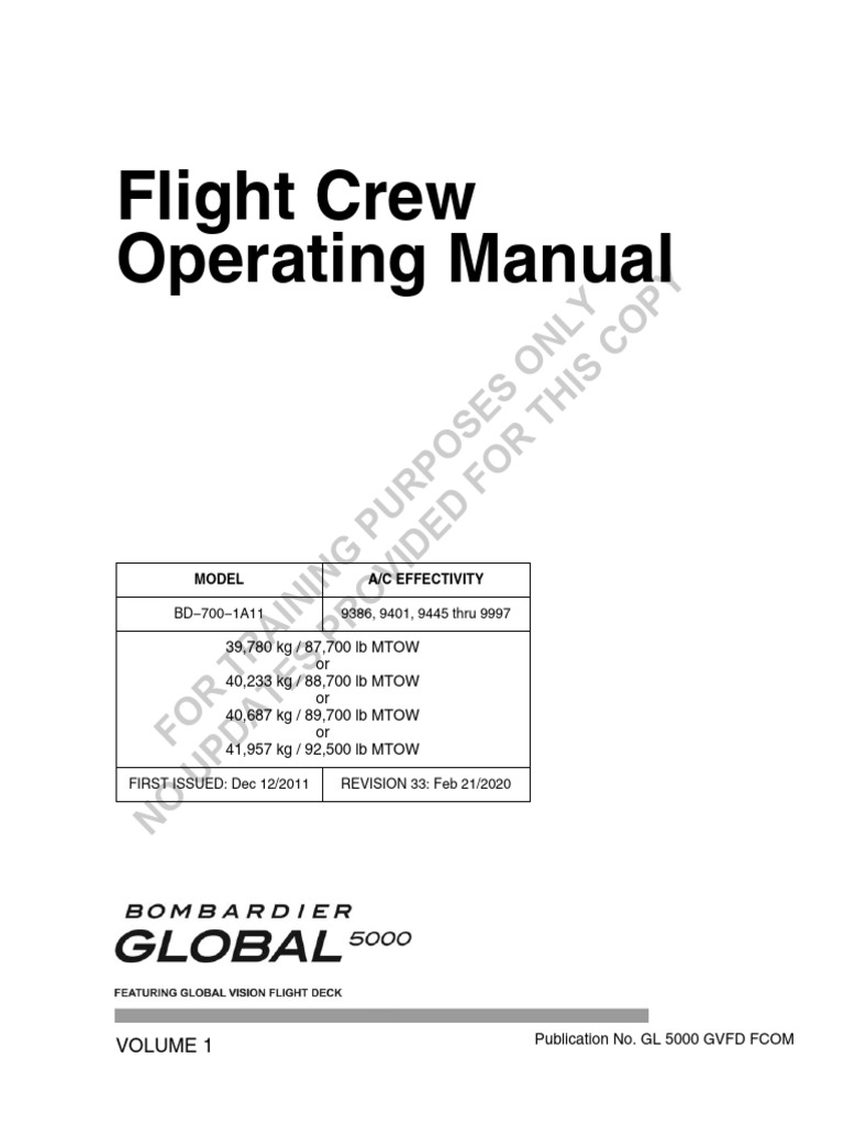 Global 5000 GVFD Flight Crew Operating Manual (FCOM) Volume 1 | PDF ...