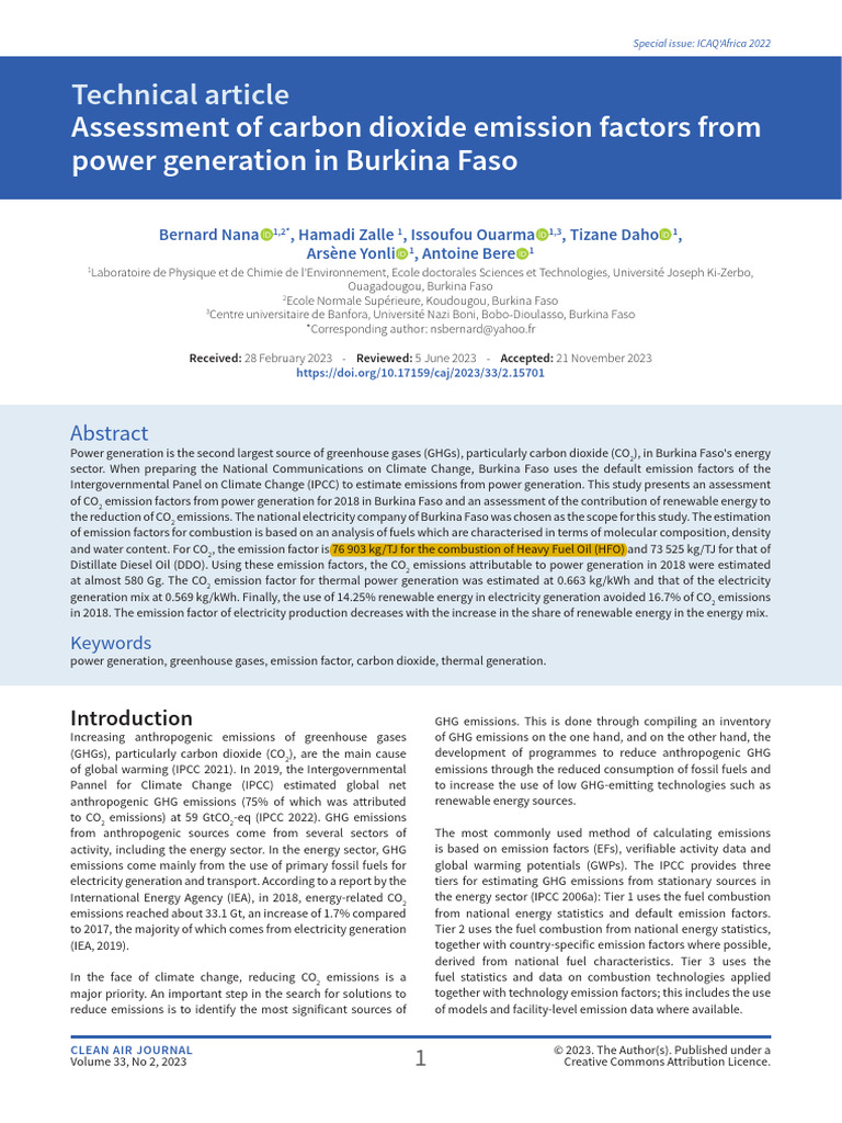 Technical Article Assessment of Carbon Dioxide Emission Factors From ...