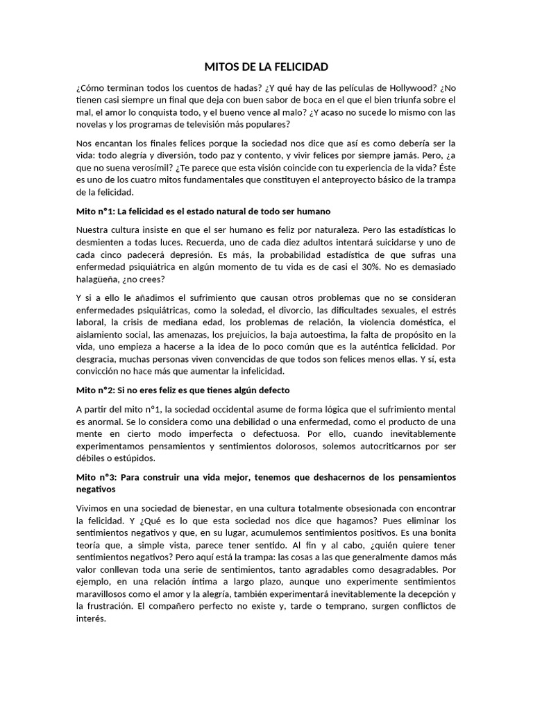 Mitos de La Felicidad | PDF | Felicidad | Amor